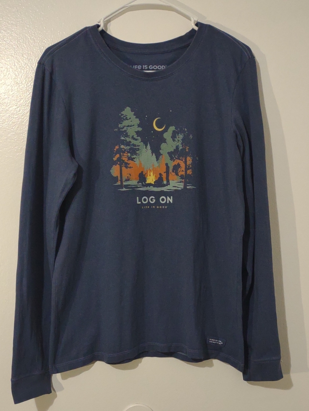 Life Is Good Log On Campfire Outdoor Adventure Long Sleeve Tee Women’s M